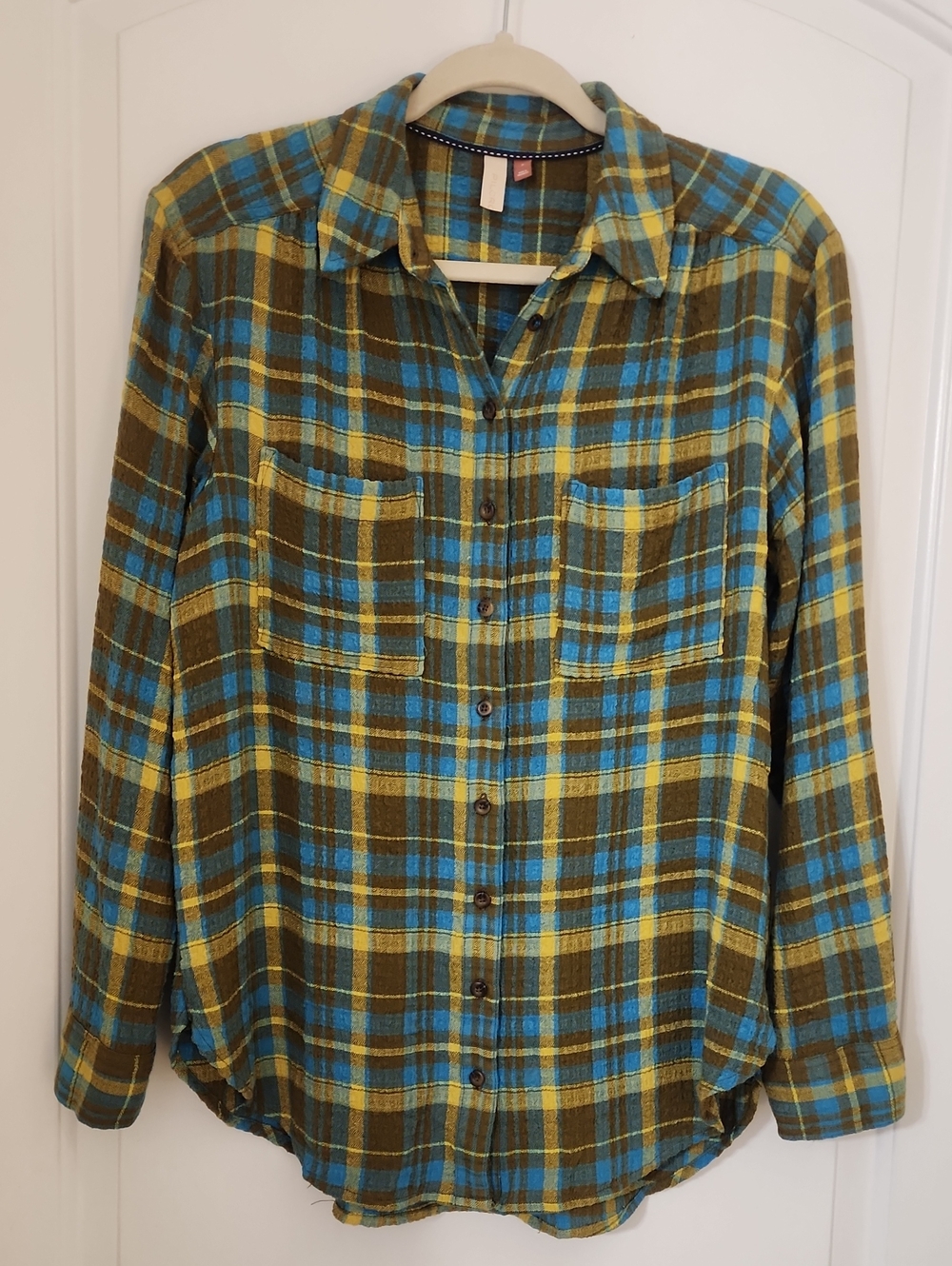Pilcro Plaid Button-Up Shirt - Blue & Olive